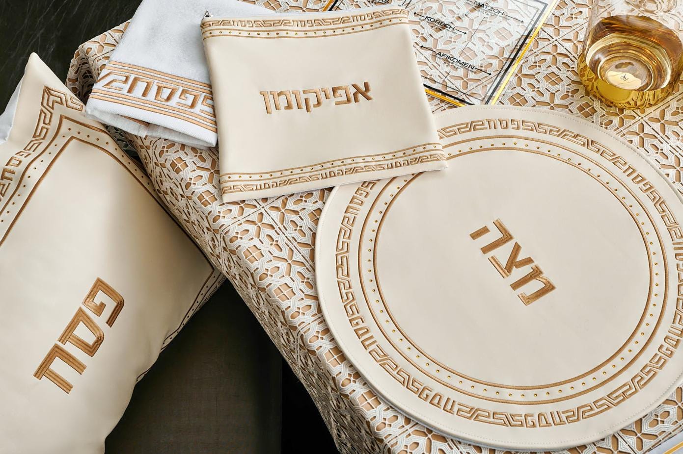 Geometric Crystal Stone Pesach Set — detail view | Judaica Square Lakewood