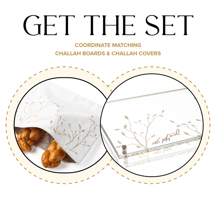 Embroidered Leaf Challah Board & Pouch Set — Challah Board