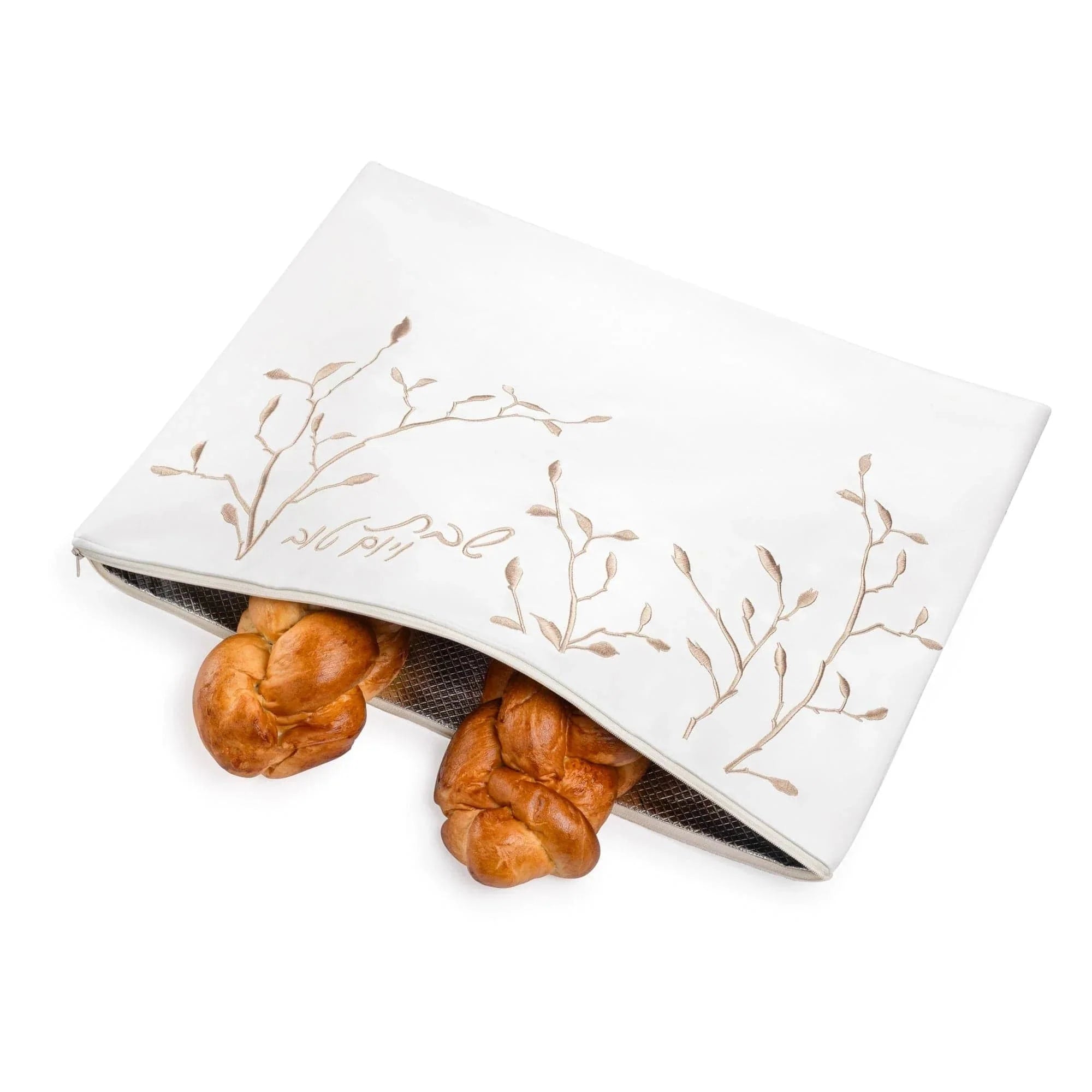 Embroidered Leaf Challah Board & Pouch Set — closeup | Judaica Square Lakewood