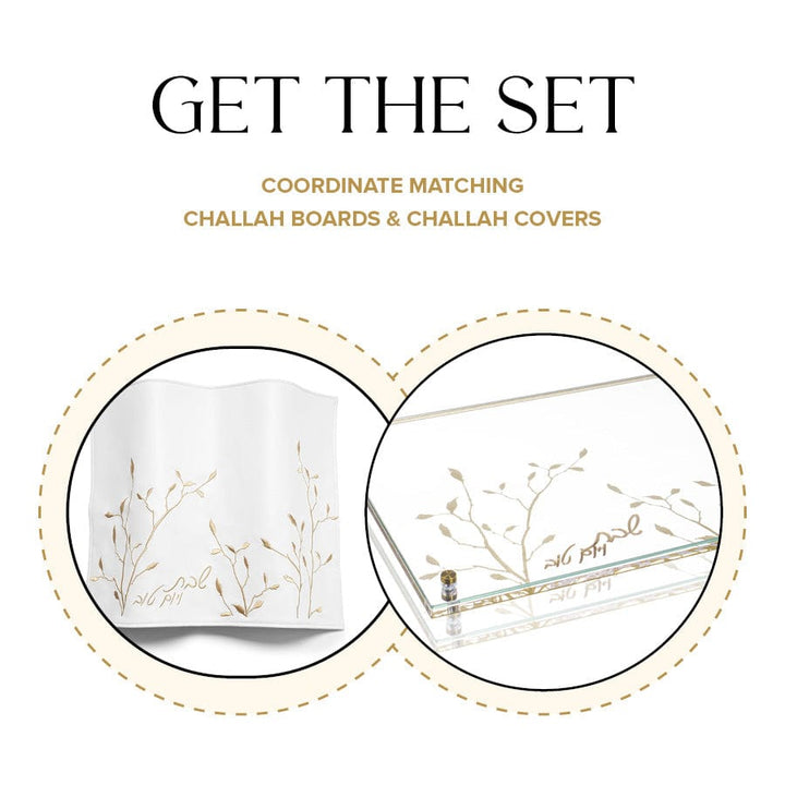 Embroidered Leaf Challah Board & Cover Set — Challah Board