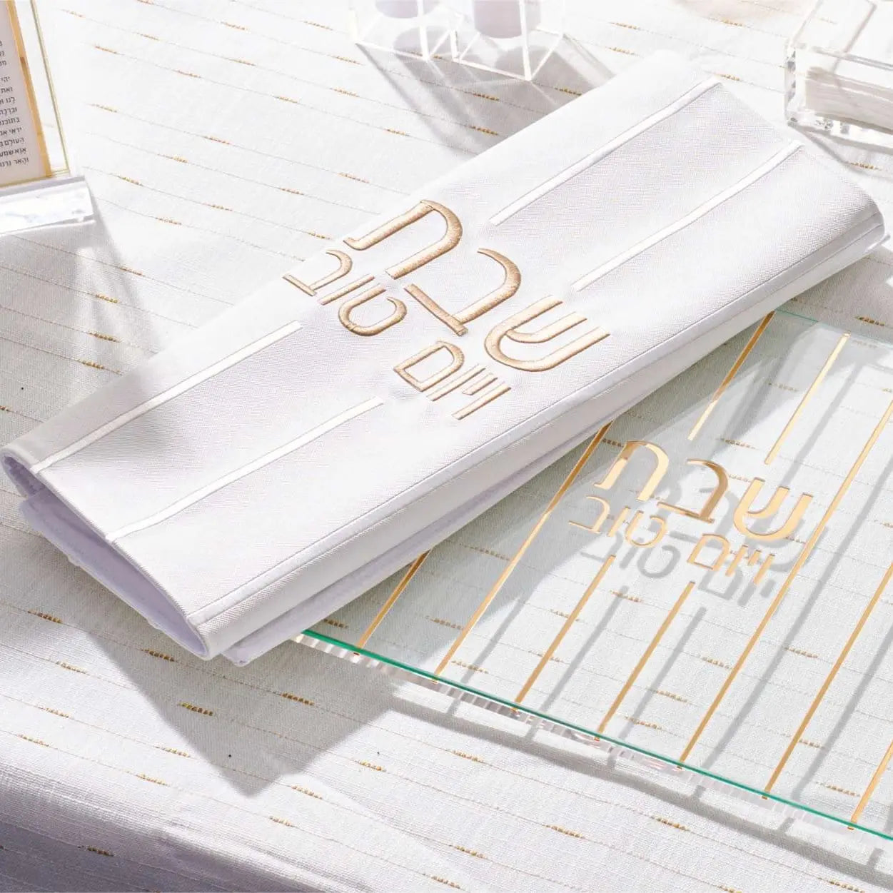 Embroidered Lines Challah Cover — detail view | Judaica Square Lakewood