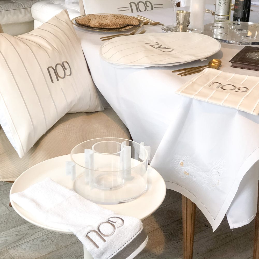 Embroidered Pesach Set — lifestyle shot | Judaica Square Lakewood