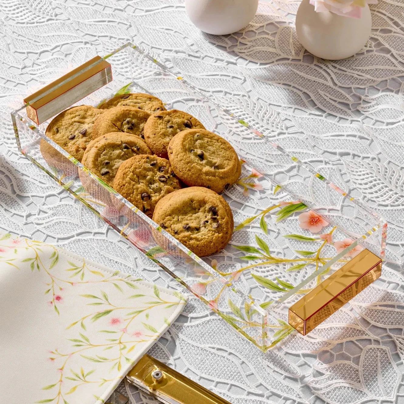 Floral Bird Bread / Towel Tray — detail view | Judaica Square Lakewood