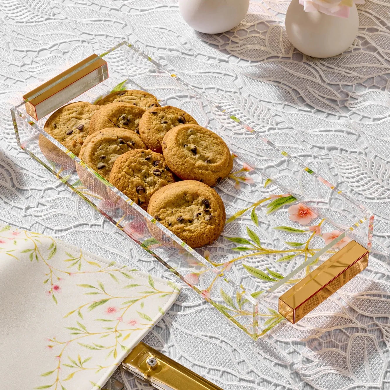 Floral Bird Bread / Towel Tray — detail view | Judaica Square Lakewood