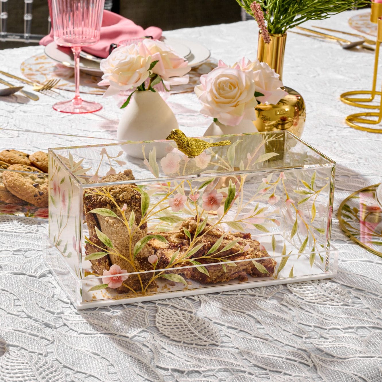 Floral Bird Cake Dome — detail view | Judaica Square Lakewood