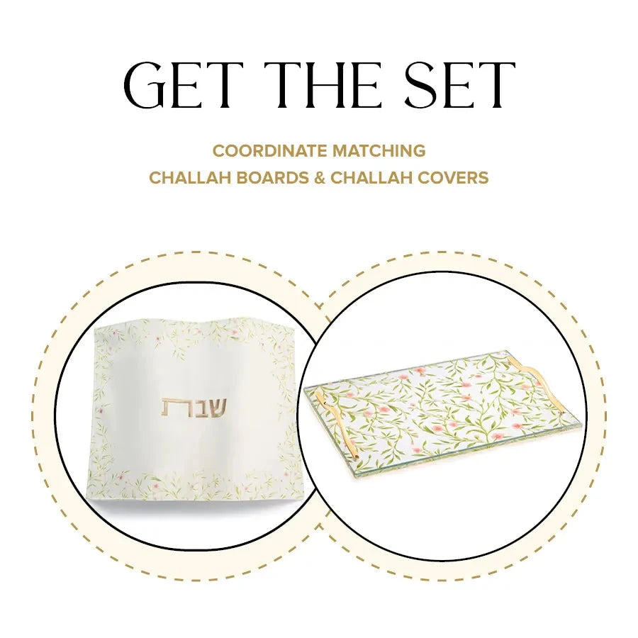 Floral Bird Challah Board & Cover Set — detail view | Judaica Square Lakewood
