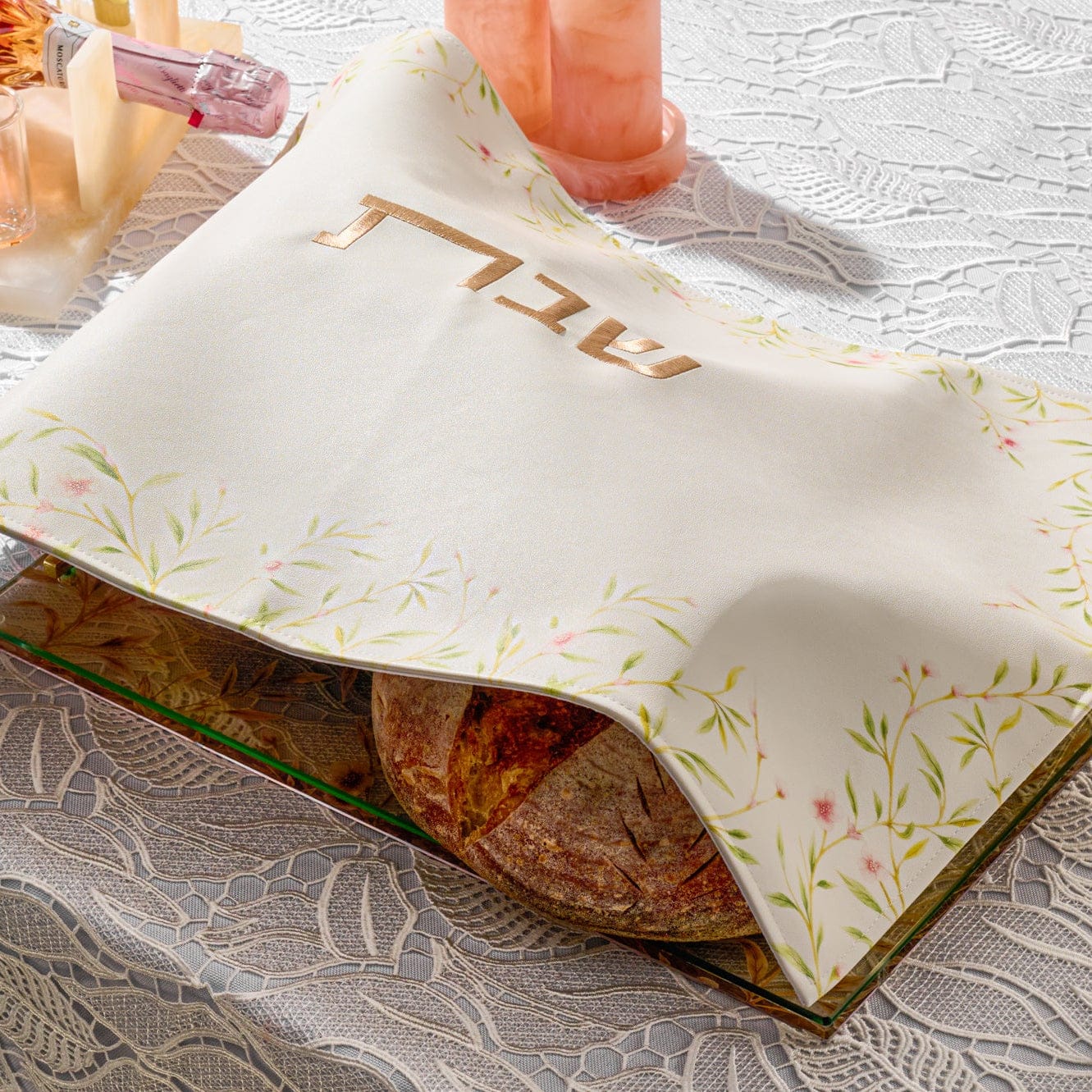 Floral Bird Challah Board & Cover Set — styled in-room | Judaica Square Lakewood