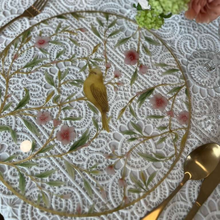 Floral Bird Chargers - Bird — side detail | Judaica Square Lakewood
