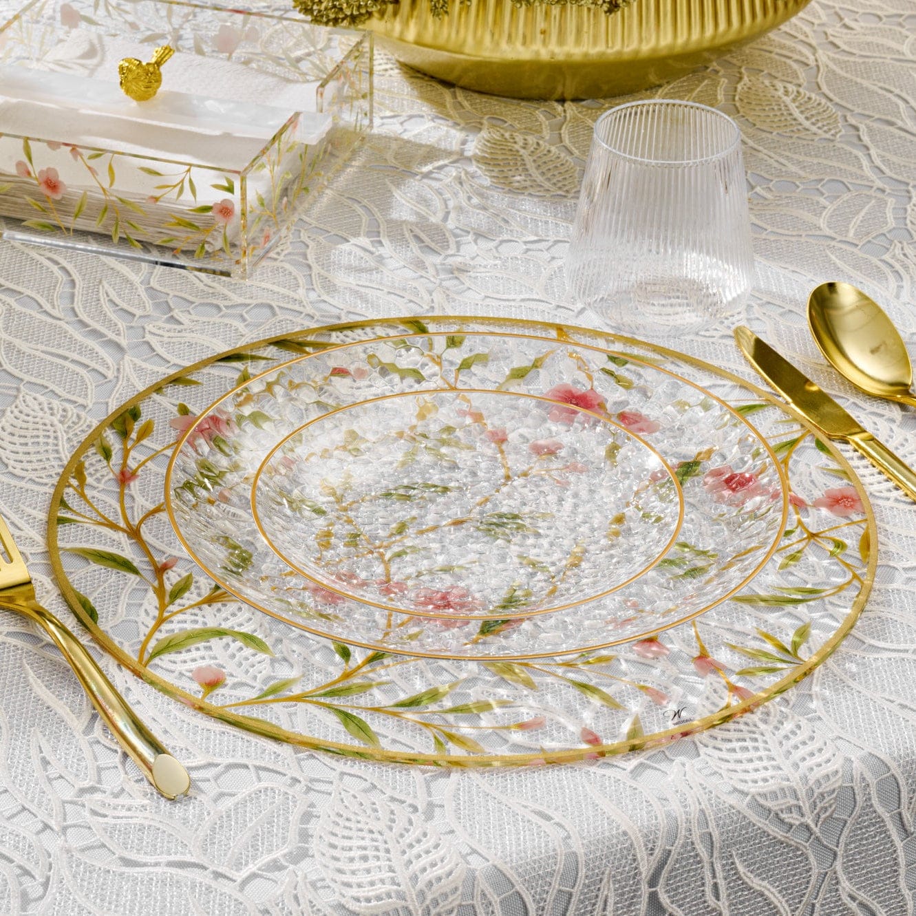 Floral Bird Chargers — reverse view | Judaica Square Lakewood