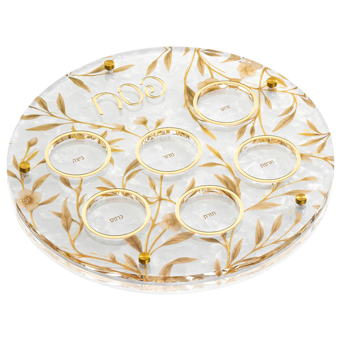 Floral Bird Seder Plate — acrylic | Judaica Square Lakewood