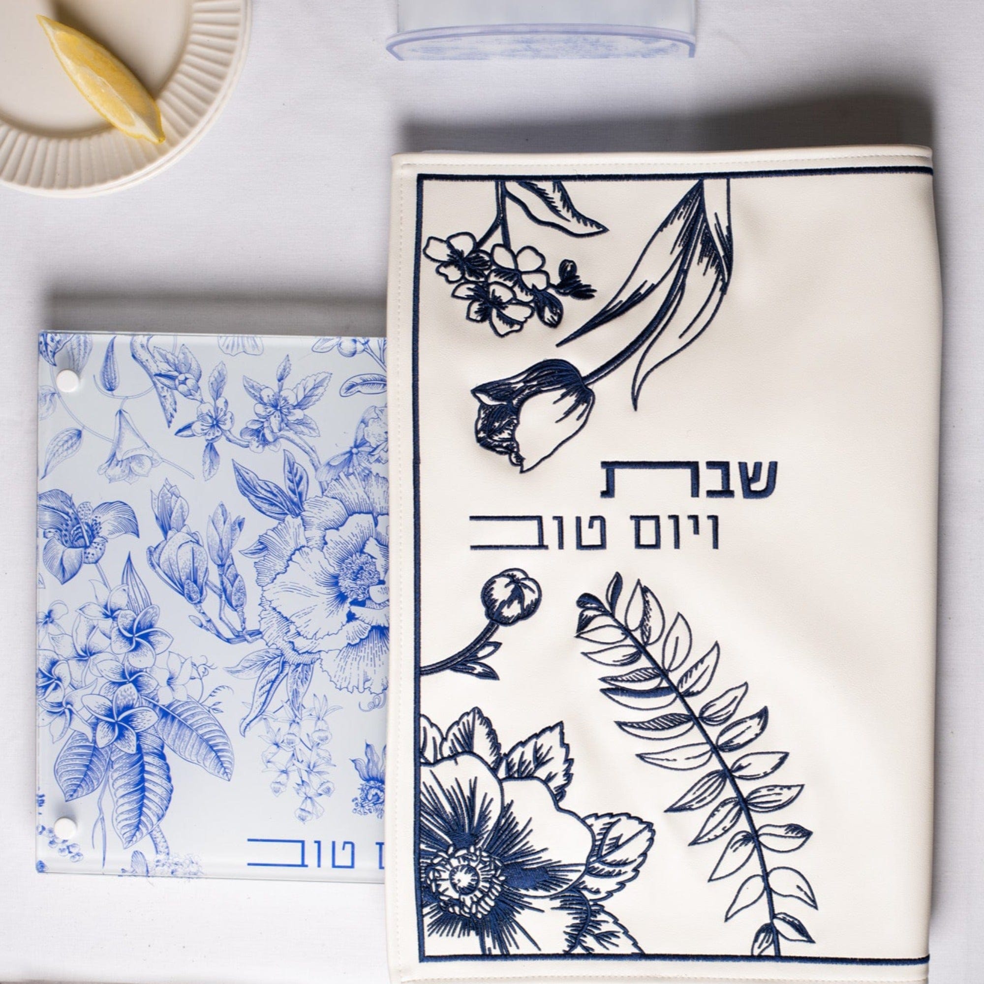 French Toile Challah Cover — styled in-room | Judaica Square Lakewood