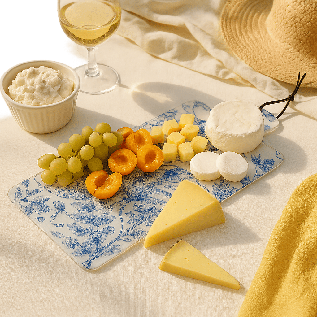 French Toile Charcuterie Board — detail view | Judaica Square Lakewood