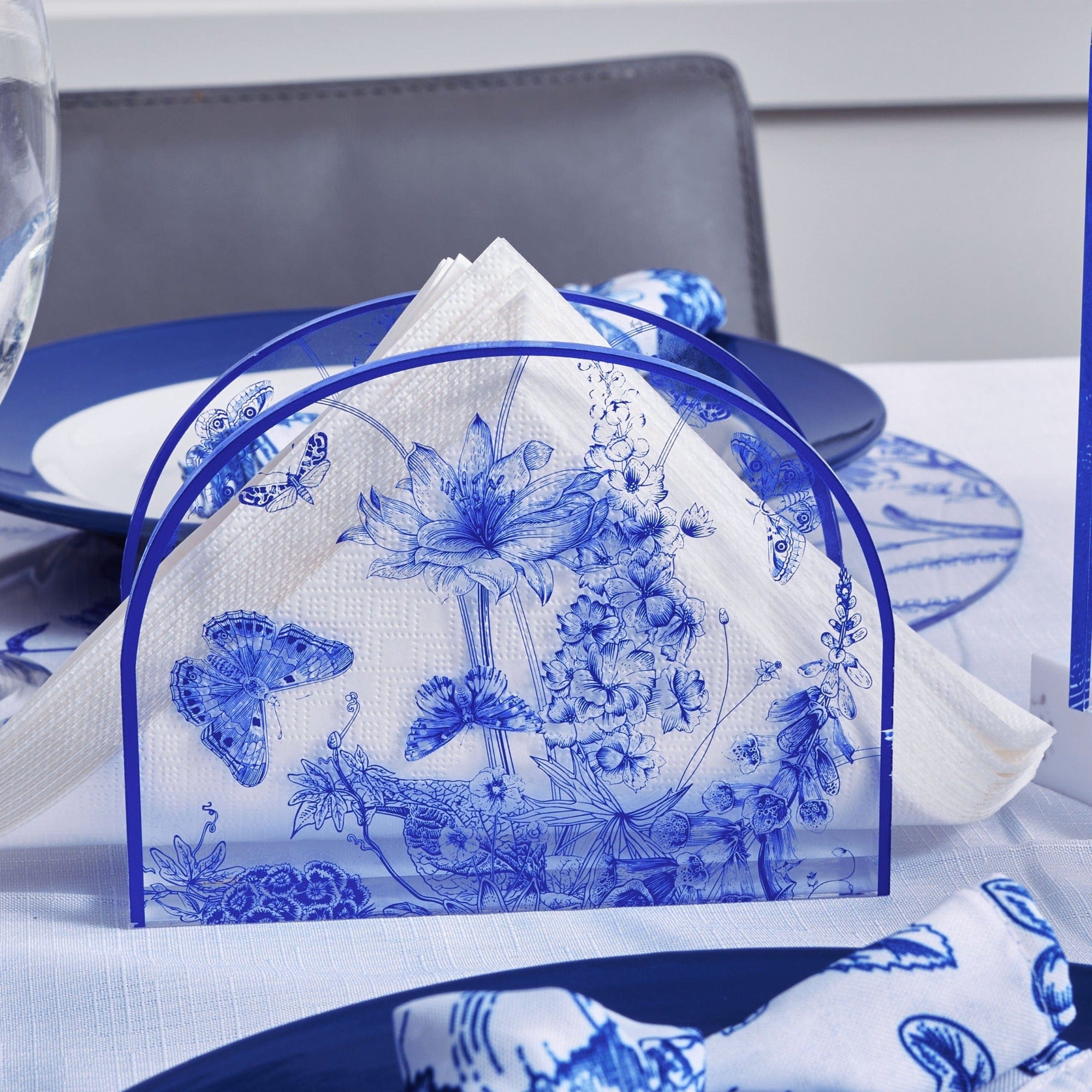 French Toile Napkin Holder — detail view | Judaica Square Lakewood