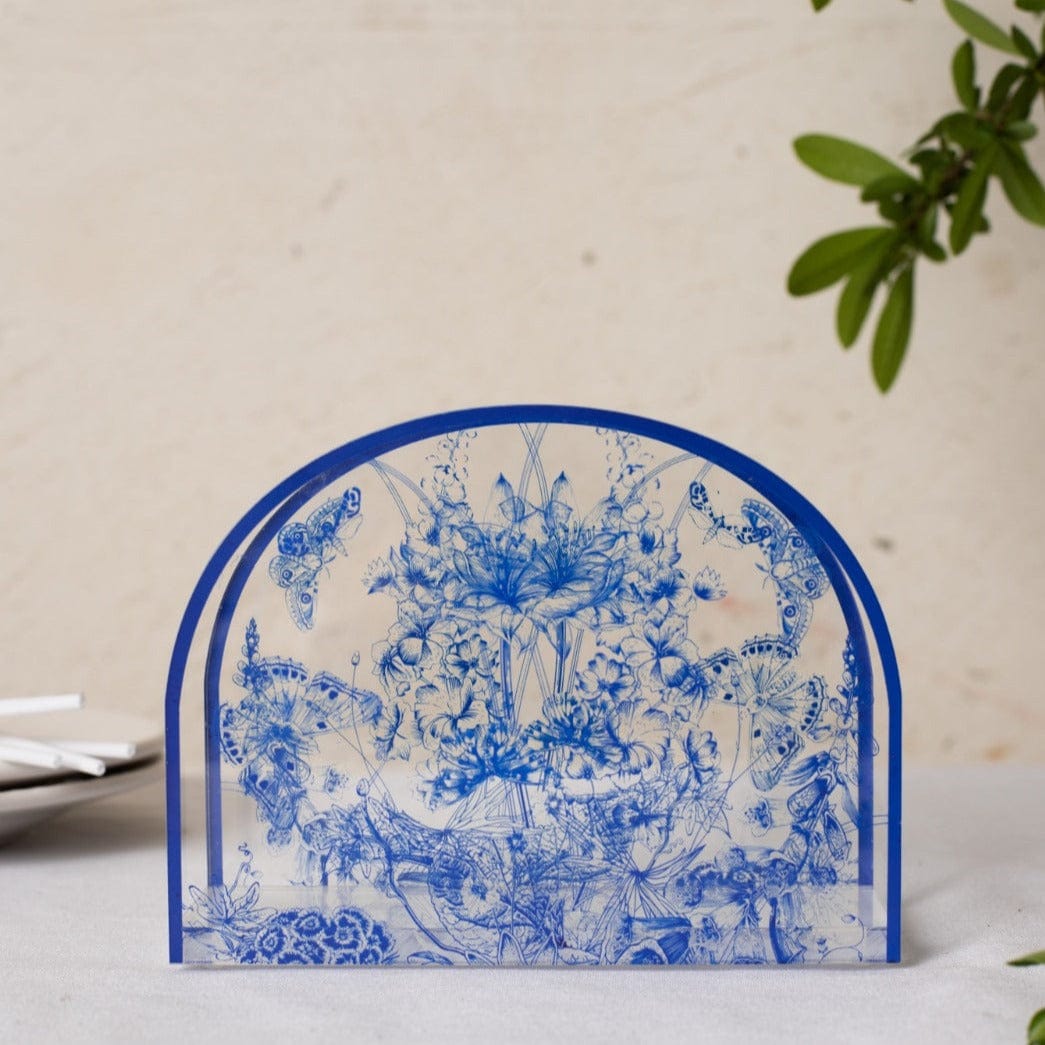 French Toile Napkin Holder — styled in-room | Judaica Square Lakewood