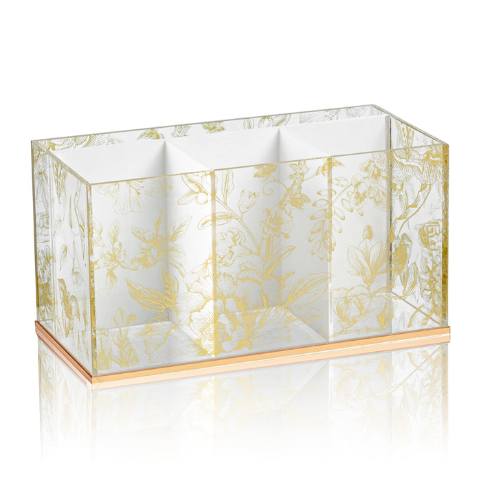 French Toile Silverware Caddy — Gold-Accented Caddy | Judaica Square Lakewood