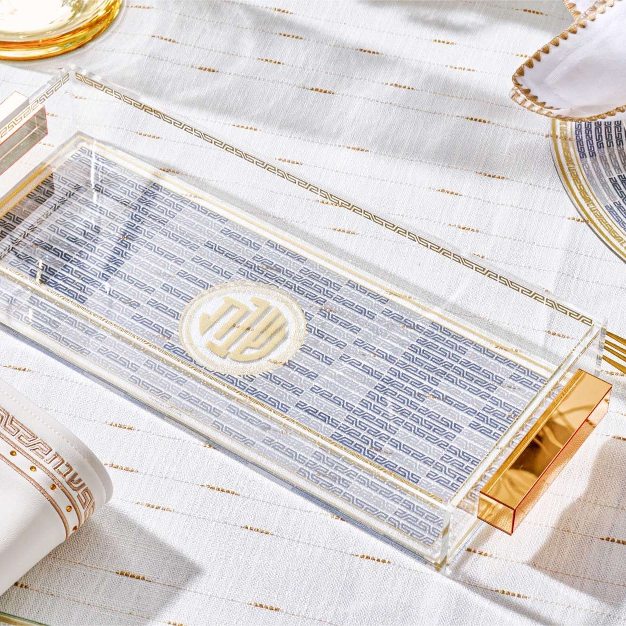 Geometric Bread / Towel Tray — detail view | Judaica Square Lakewood