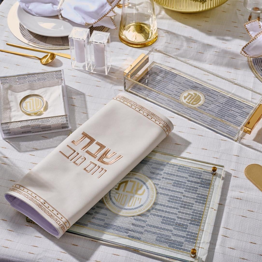 Geometric Challah Board & Cover Set — detail view | Judaica Square Lakewood