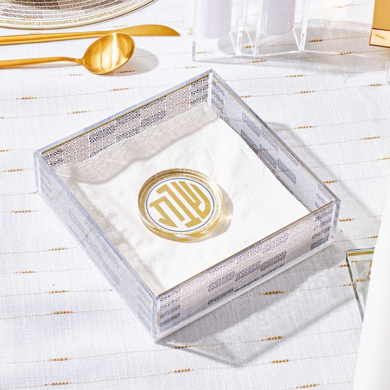 Geometric Napkin Holder — detail view | Judaica Square Lakewood