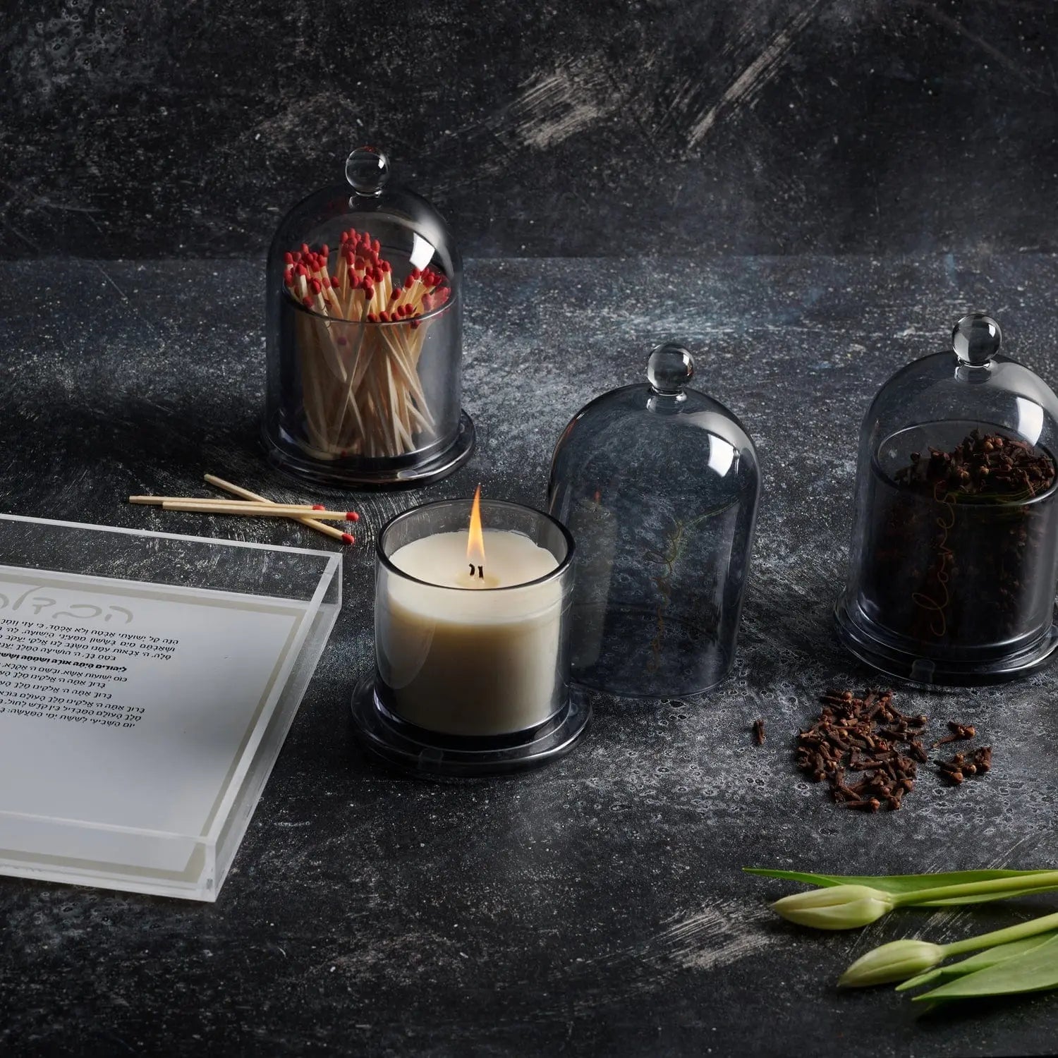 Glass Cloche Havdalah Candle — reverse view | Judaica Square Lakewood