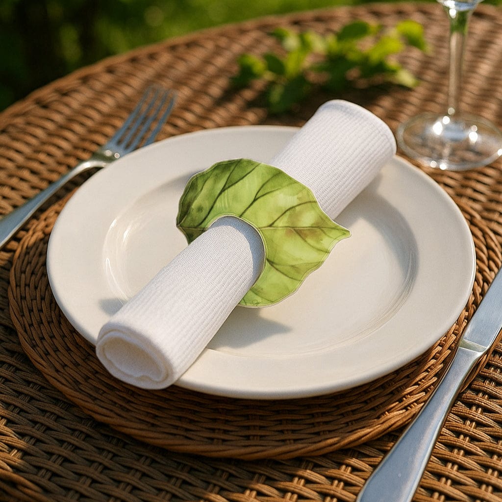 Green Leaf Napkin Rings — detail view | Judaica Square Lakewood
