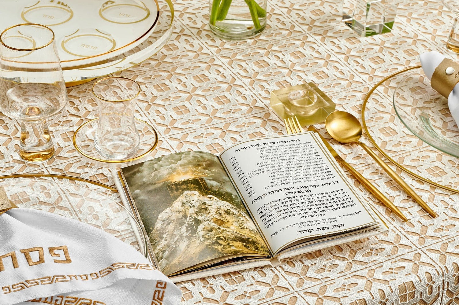 Painted Hardcover Leather & Lucite Haggadah Set — reverse view | Judaica Square Lakewood
