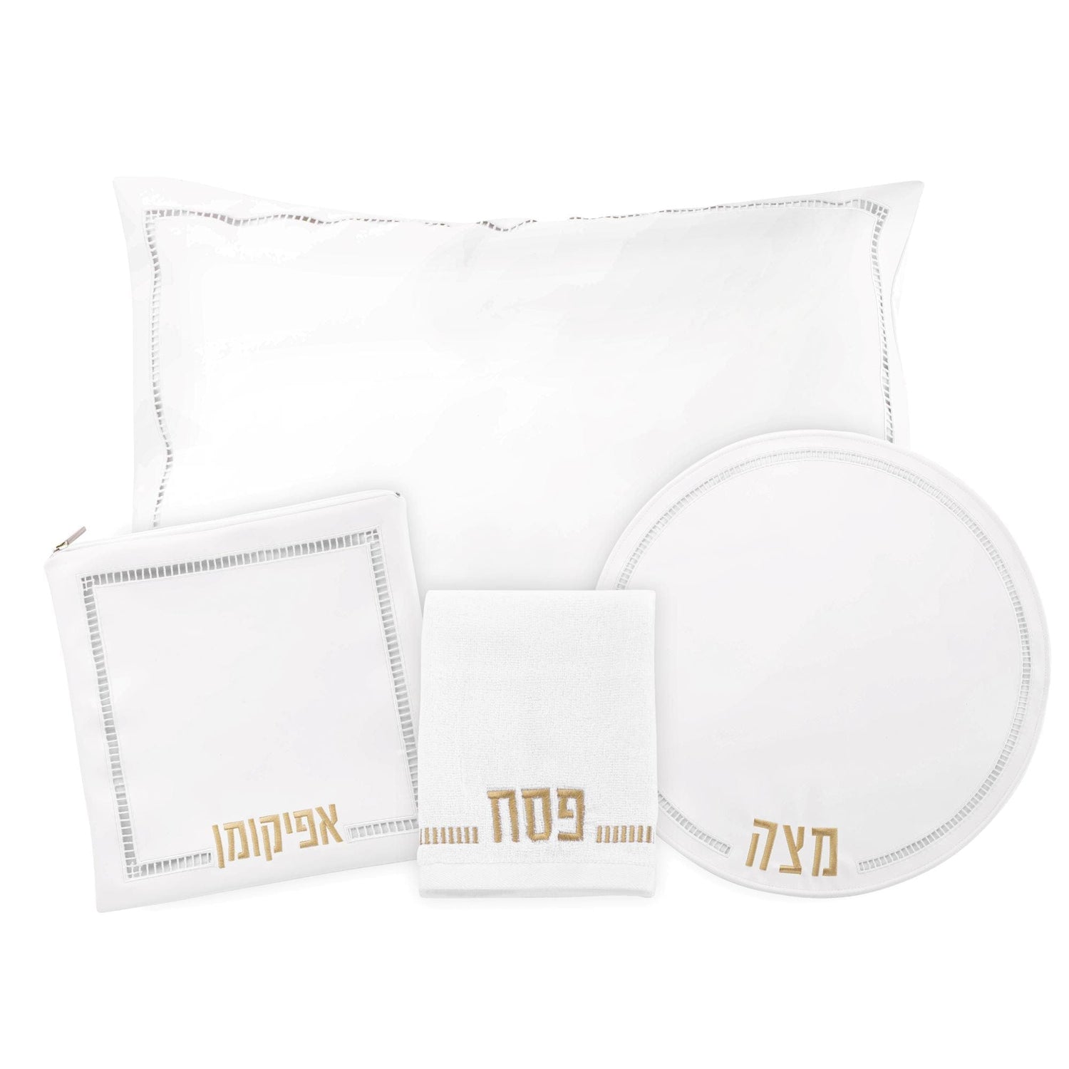 Hemstitched Pesach Set — styled in-room | Judaica Square Lakewood