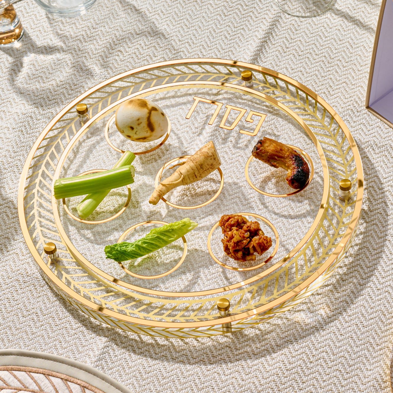 Herringbone Seder Plate — detail view | Judaica Square Lakewood