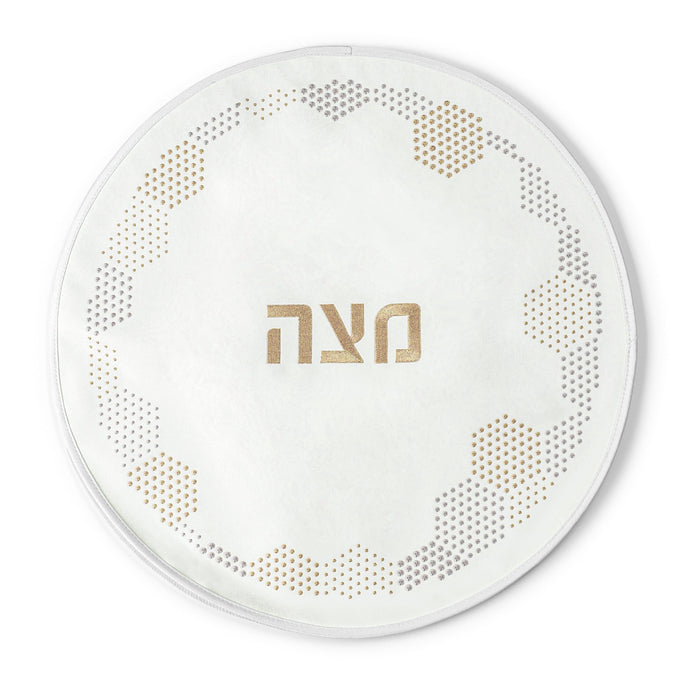 Hexagon Dot Border Matzah Cover — leather Linens | Judaica Square Lakewood