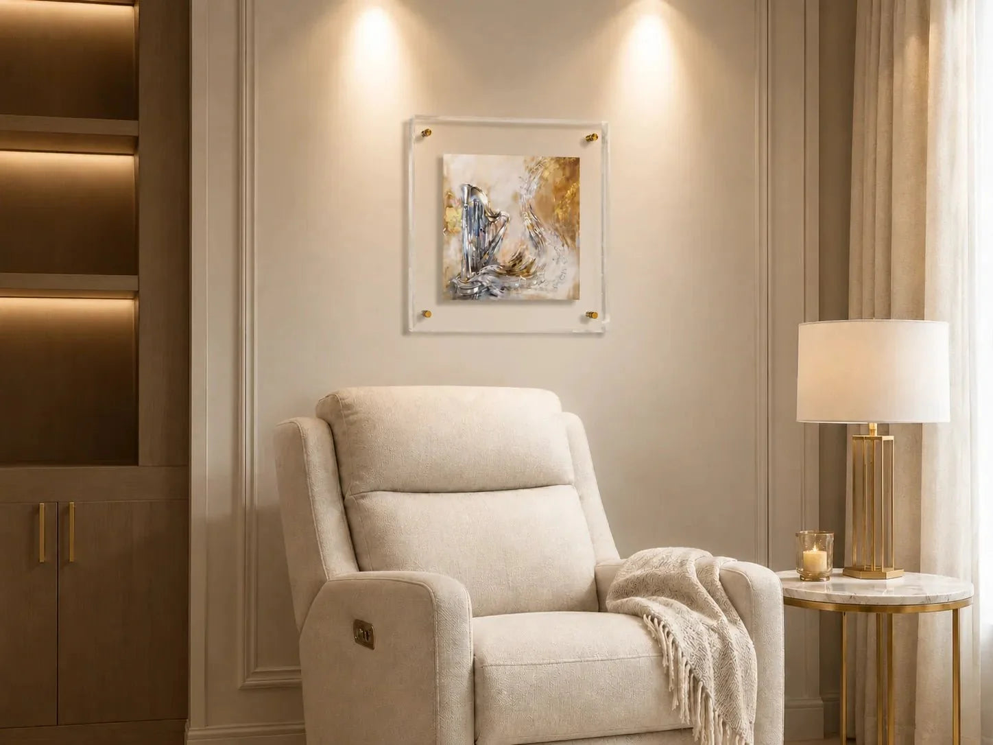 Hodu LaHashem Painted Frame Wall Art — hand-painted harp in pearl marble Lucite floating frame | Judaica Square Lakewood
