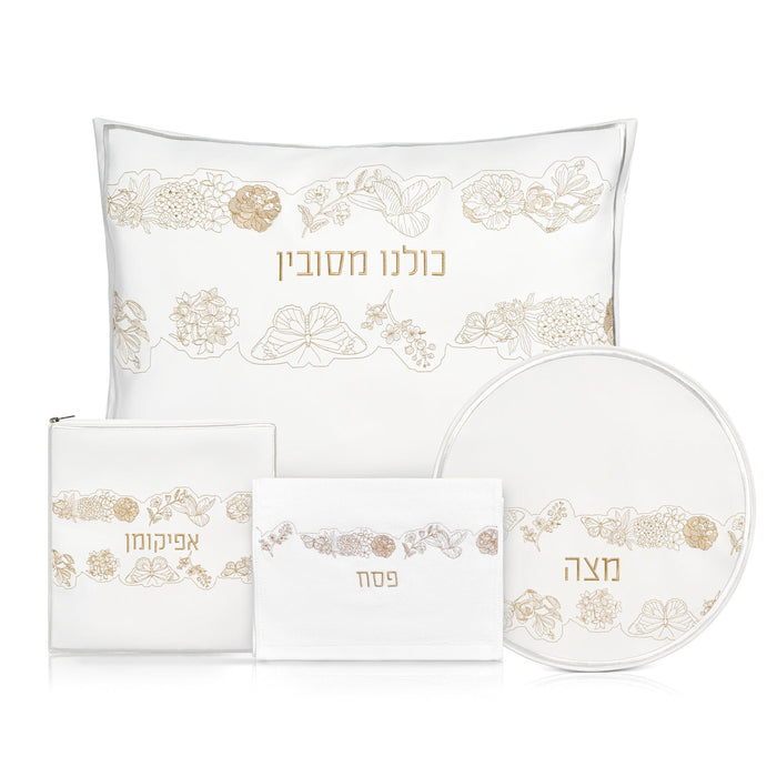 Inlay Floral Pesach Set — leather | Judaica Square Lakewood