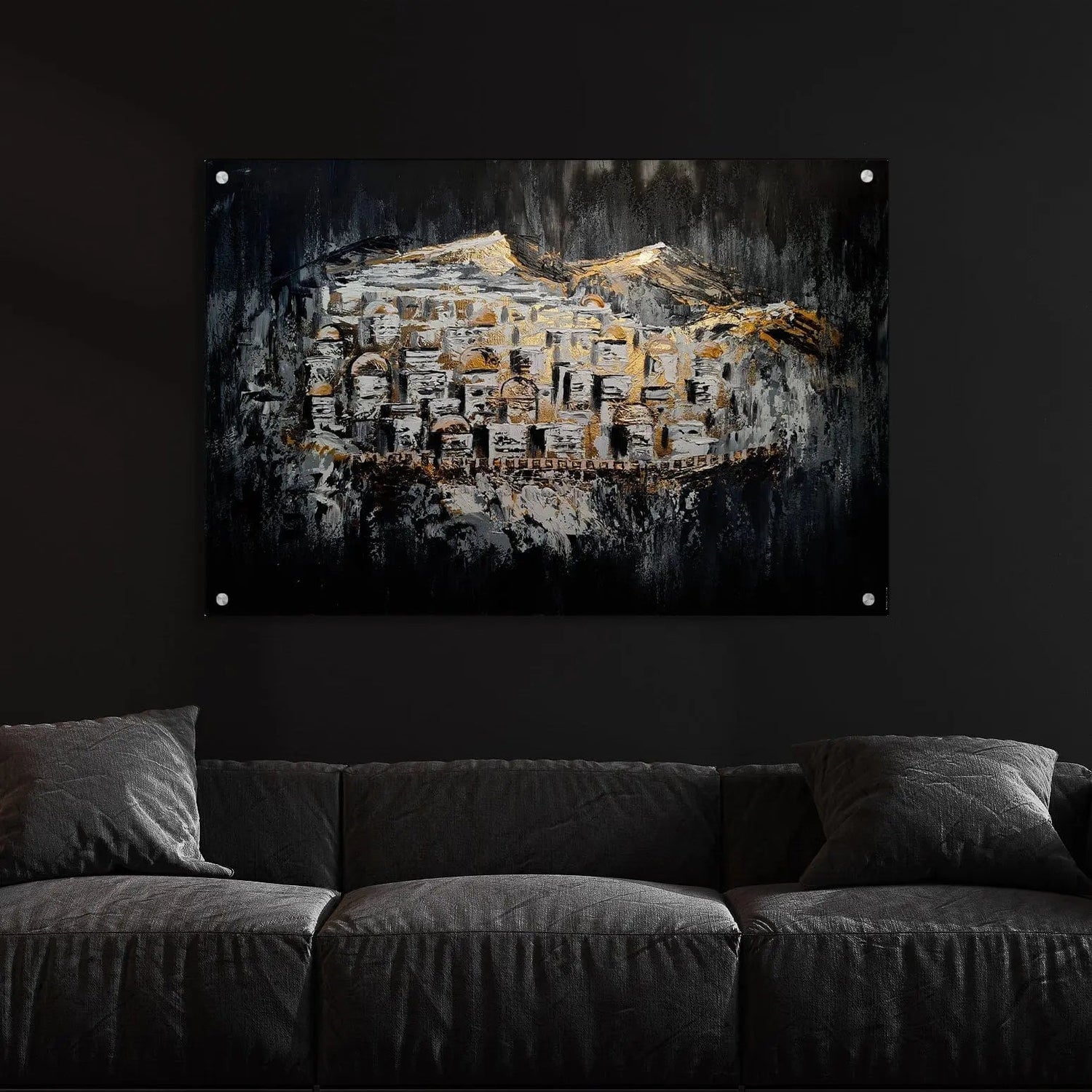 Jerusalem Hills of Gold Painting — detail view | Judaica Square Lakewood