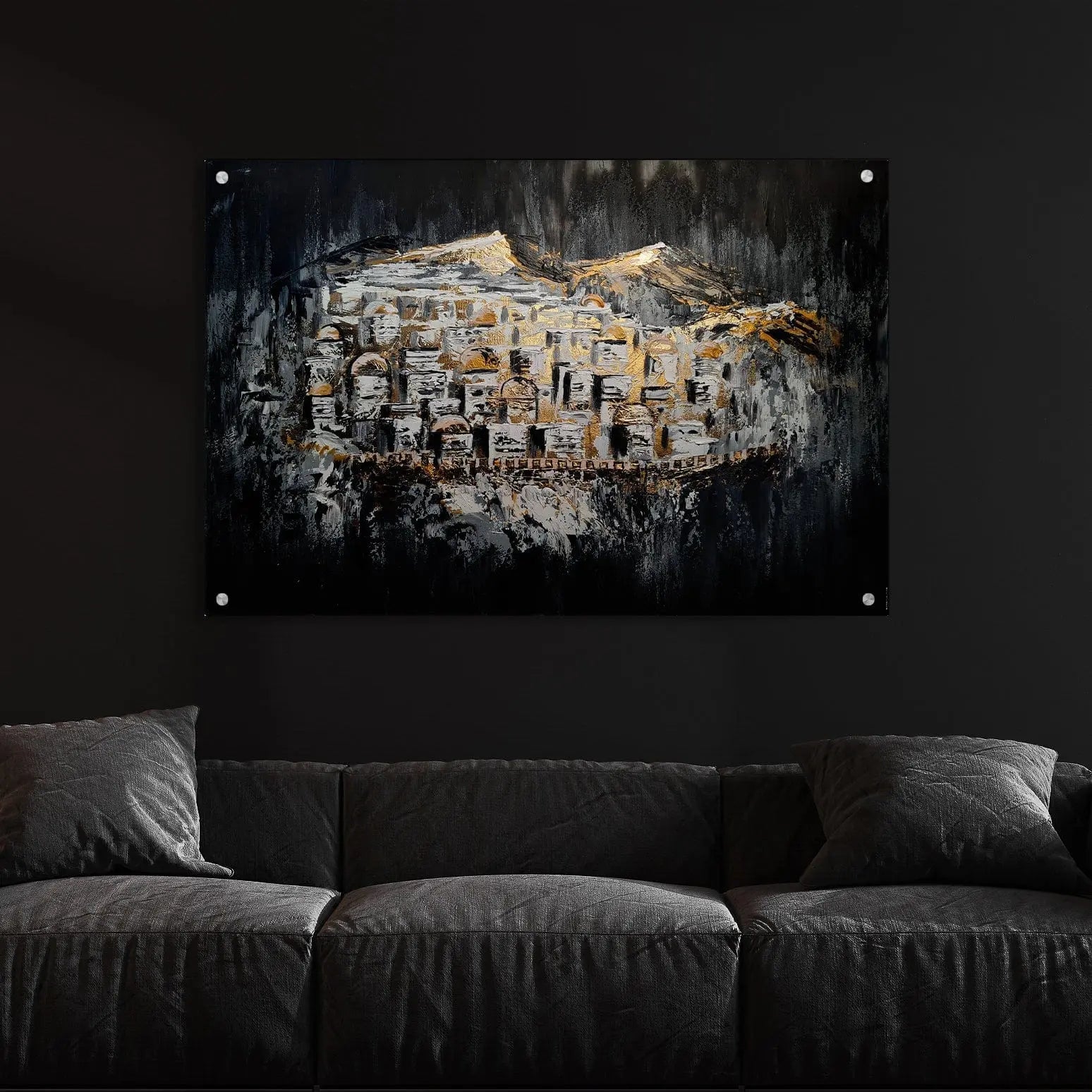 Jerusalem Hills of Gold Painting — detail view | Judaica Square Lakewood