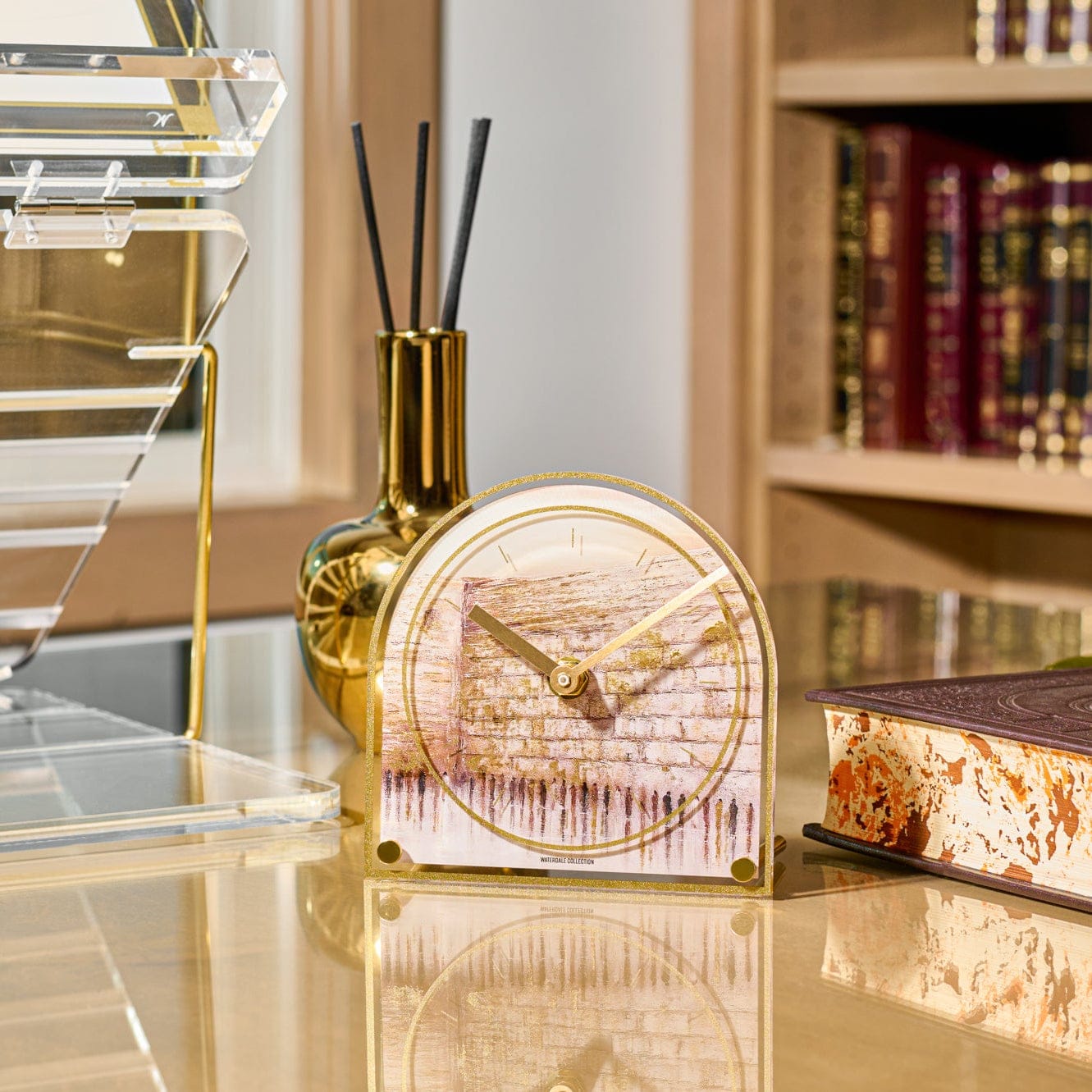 Jerusalem Taupe Basic Desk Clock — detail view | Judaica Square Lakewood