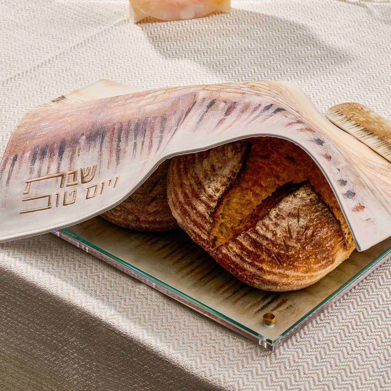 Jerusalem Taupe Challah Cover — detail view | Judaica Square Lakewood