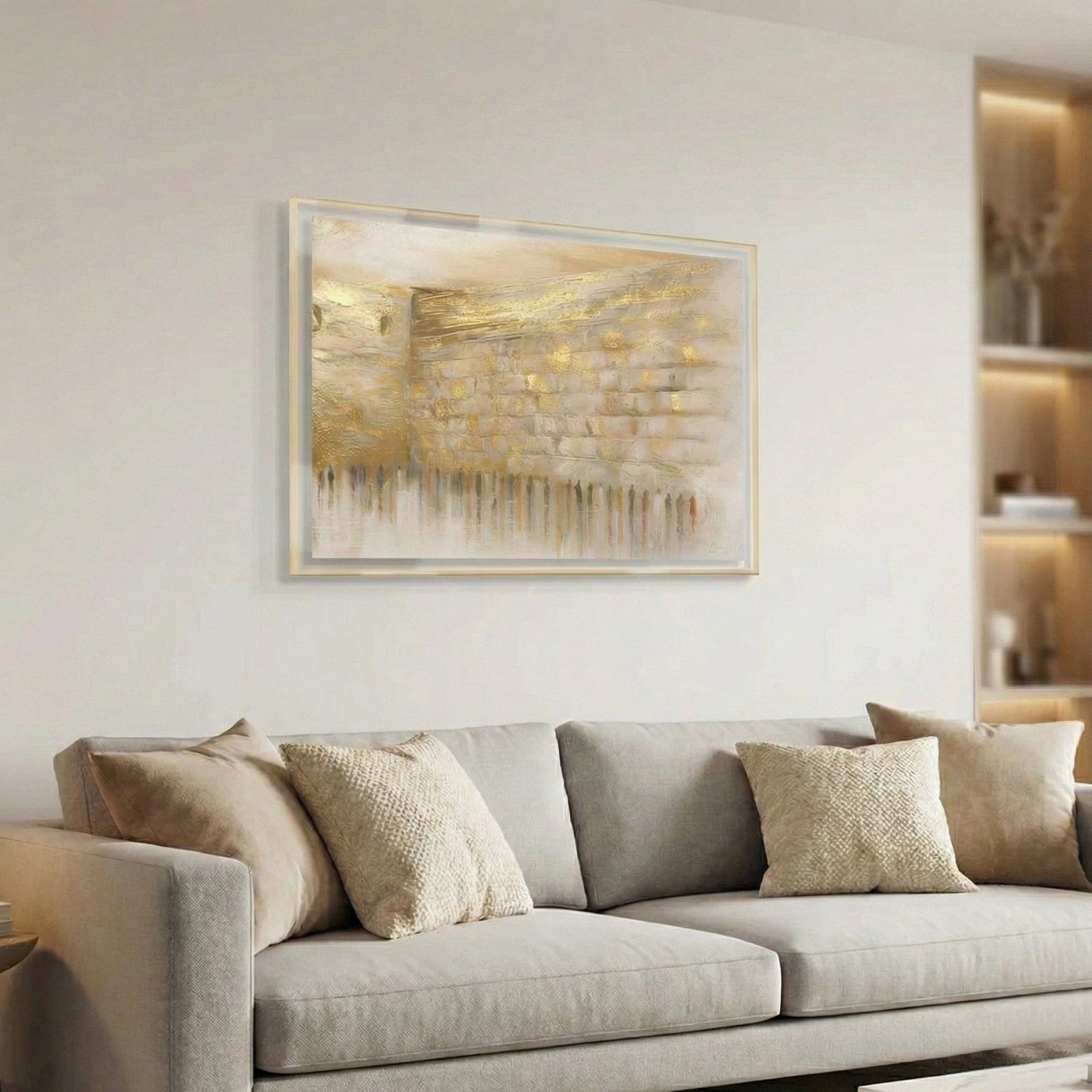 Jerusalem Taupe Painting — detail view | Judaica Square Lakewood