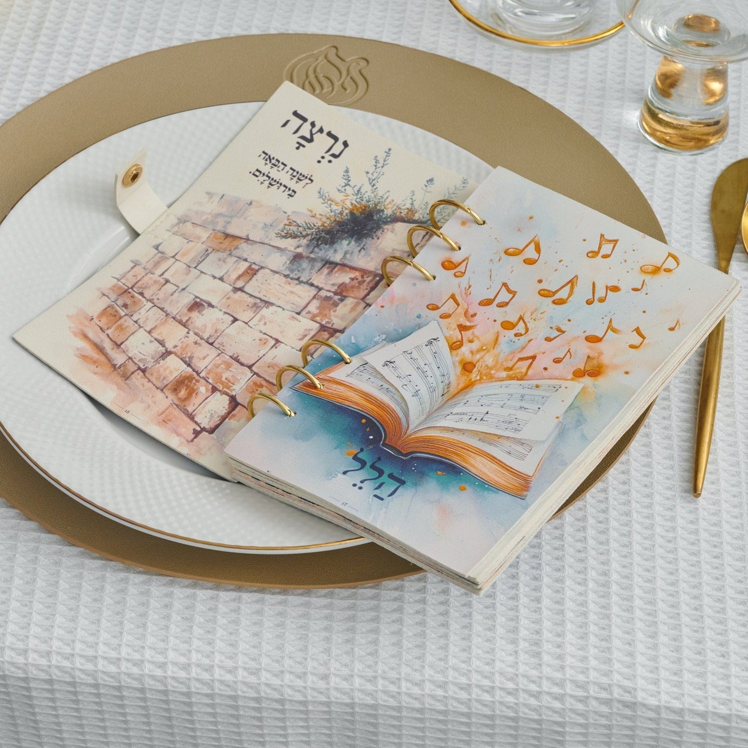 Kids Leather Painted Haggadah — styled in-room | Judaica Square Lakewood