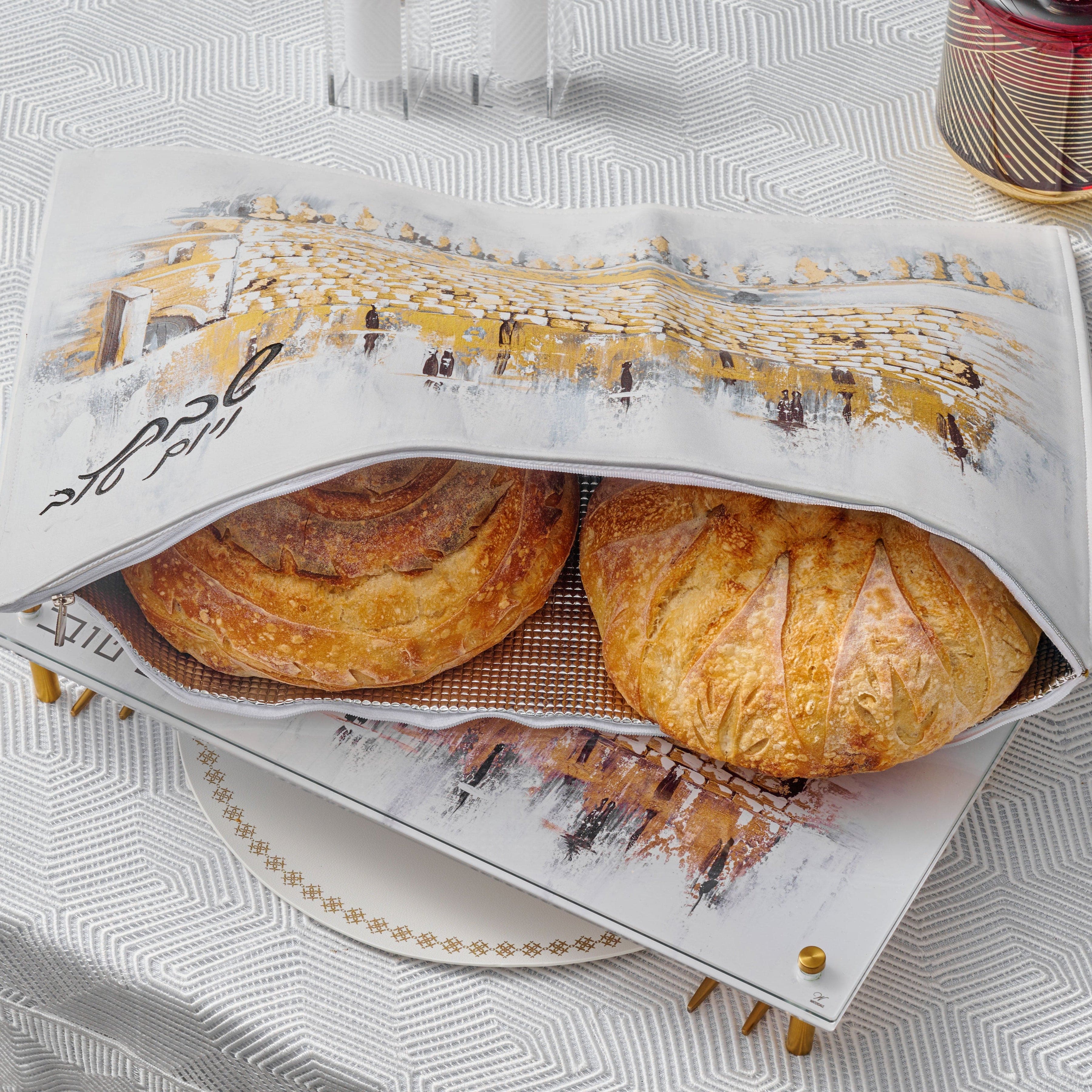 Kosel at Winter Challah Pouch Cover — detail view | Judaica Square Lakewood