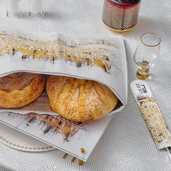 Elegant Winter Kosel Painted Lucite Challah Board & Leather Cover Set