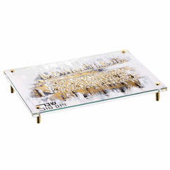 Elegant Winter Kosel Painted Lucite Challah Board & Leather Cover Set