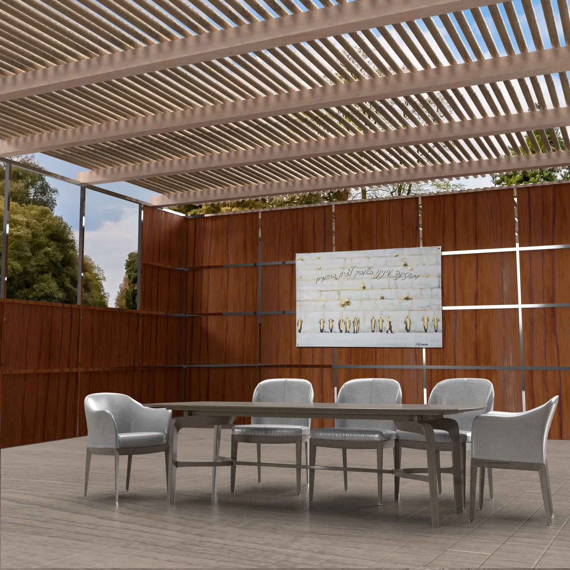Kosel by Judy Vinyl Sukkah Decoration — styled in-room | Judaica Square Lakewood