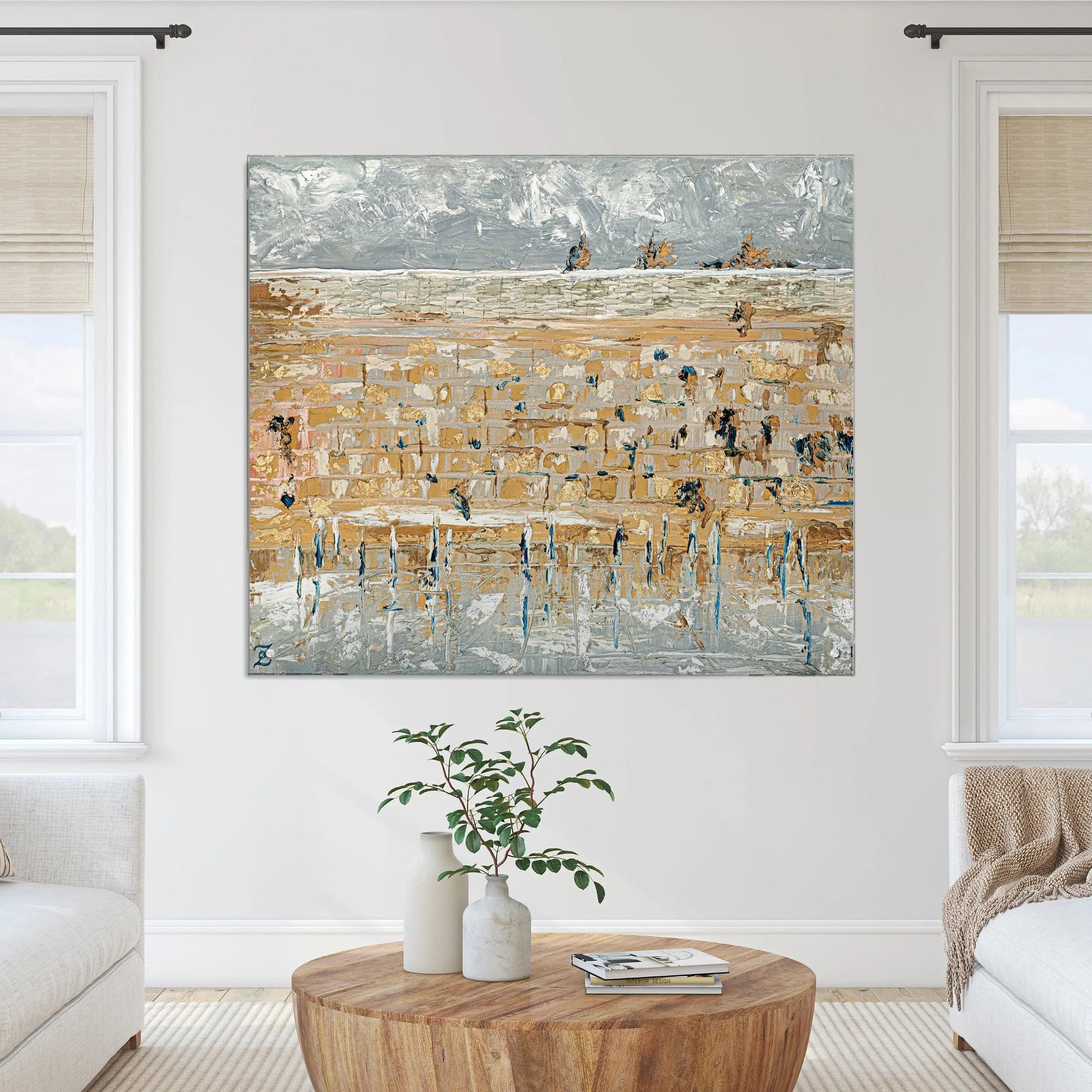 Kosel of Gray & Gold Painting — detail view | Judaica Square Lakewood