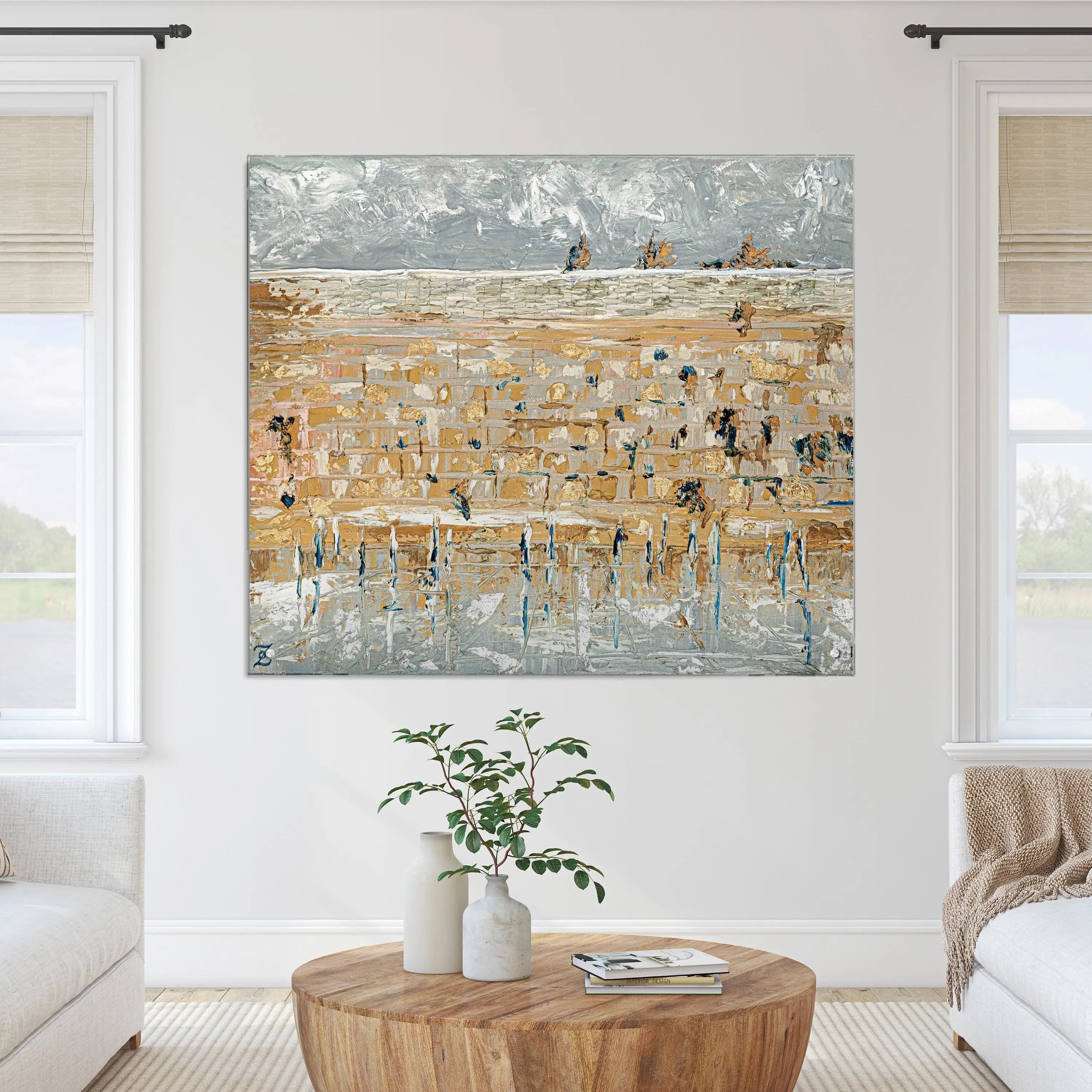 Kosel of Gray & Gold Painting — detail view | Judaica Square Lakewood
