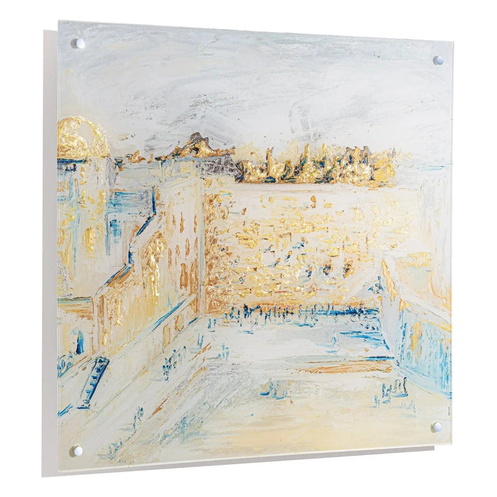 Kosel Plaza of Gray & Gold Painting — lucite Wall Art | Judaica Square Lakewood