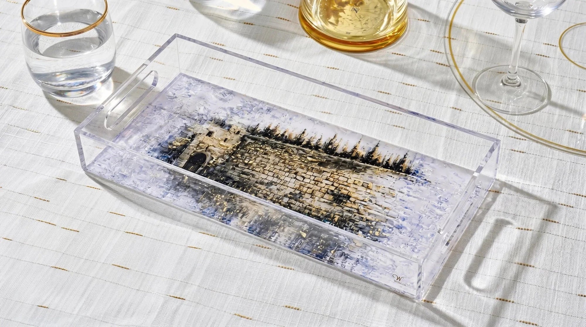 Kosel Teal Bread Tray — teal Kosel lucite serving tray | Judaica Square Lakewood
