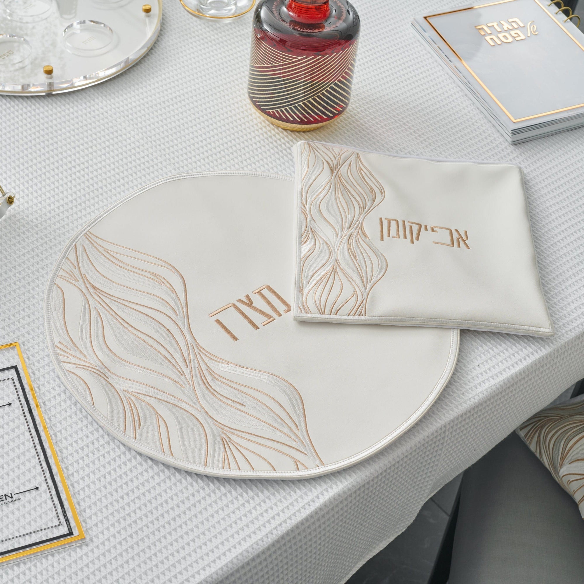 Lace Matzah Cover — Pesach Linens by Waterdale Collection — View 2 Silver Matzah Cover | Judaica Square Lakewood