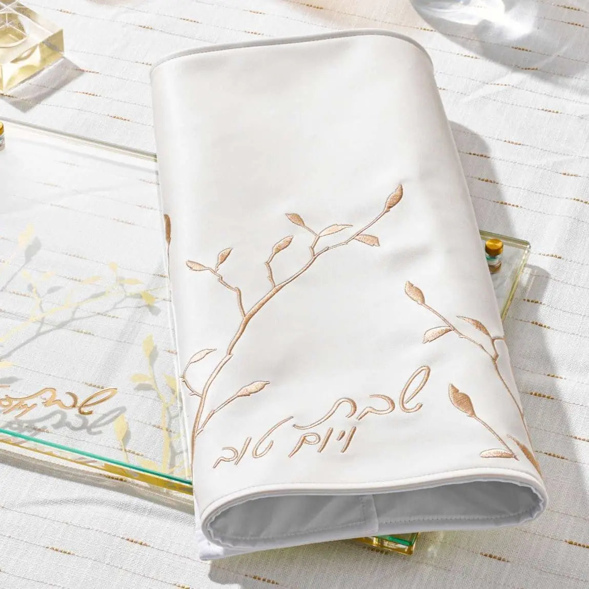 Leaf Embroidered Challah Cover | Judaica Square Lakewood