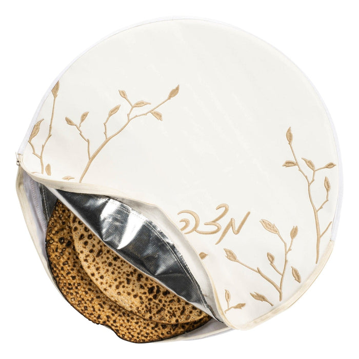 Insulated Leaf Embroidered Matzah Pouch Cover — leather | Judaica Square Lakewood