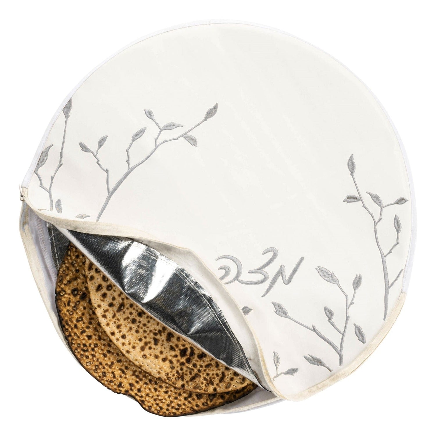 Insulated Leaf Embroidered Matzah Pouch Cover — styled in-room | Judaica Square Lakewood