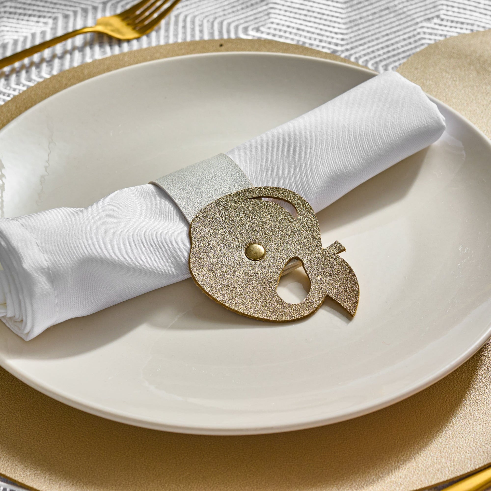 Leather Simanim Napkin Wraps — detail view | Judaica Square Lakewood