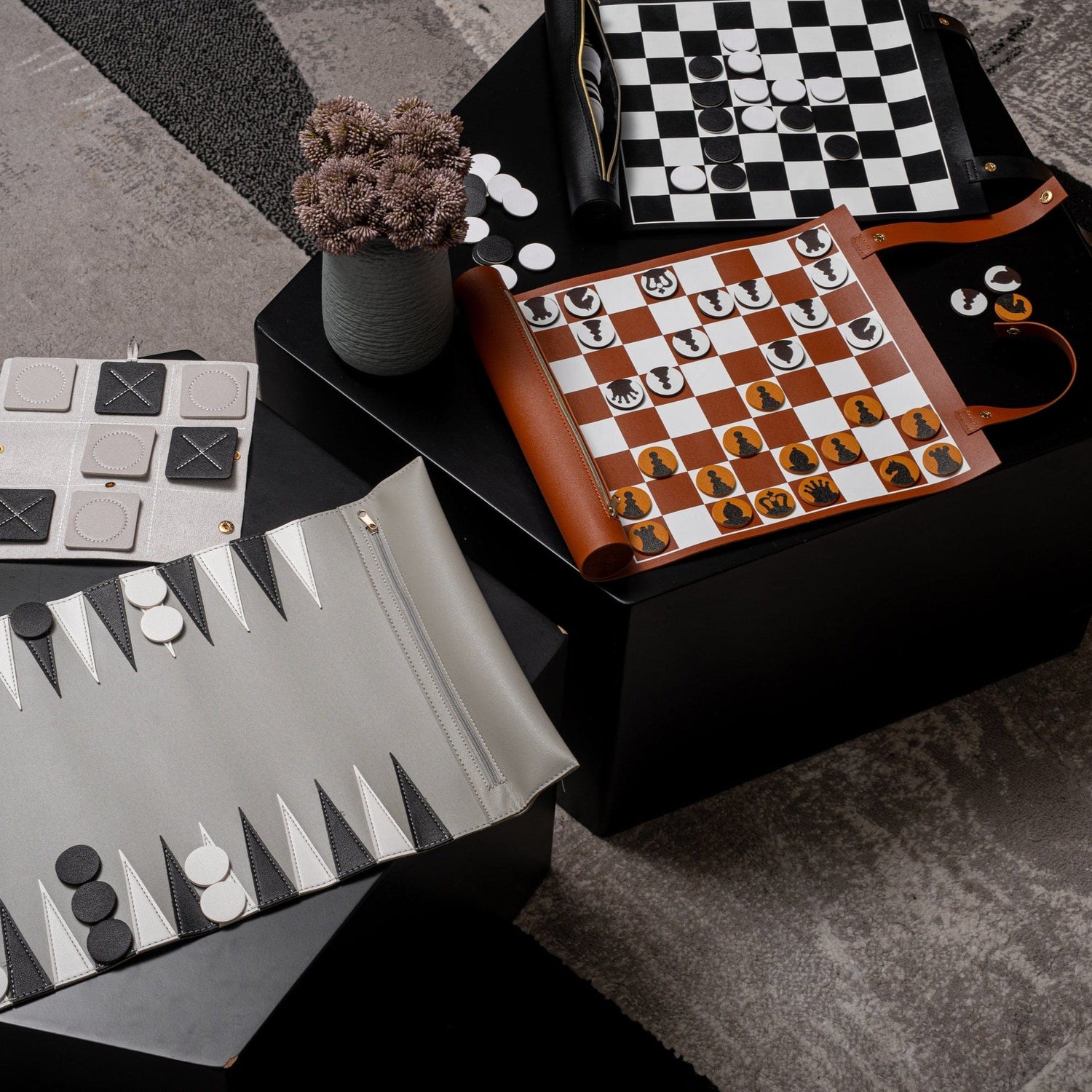 Leather Chess/Checkers Set — lifestyle shot | Judaica Square Lakewood